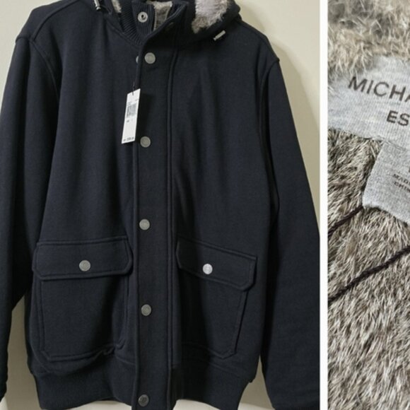 Michael Kors Black Hooded Sweatshirt With Rabbit Fur Lining Men's Size L💗💗💗💗 - Picture 1 of 16